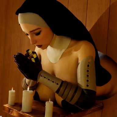 battle nun, chris walker (outlast), nokeb, ass, big ass, big breasts, breasts, candle, fat ass, glory hole, glory wall, gloves, monster, nun, praying