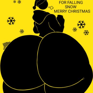 christmas, warning sign person, videogamedunky, 1boy, ass, ass focus, back view, big ass, big butt, big thighs, black body, black clothing, black hoodie, black skin, bottom heavy