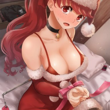 atlus, christmas, persona, persona 5, kasumi yoshizawa, sumire yoshizawa, kurosususu, 1girls, alternate breast size, breasts, female, huge breasts, light skin, light-skinned female, long hair