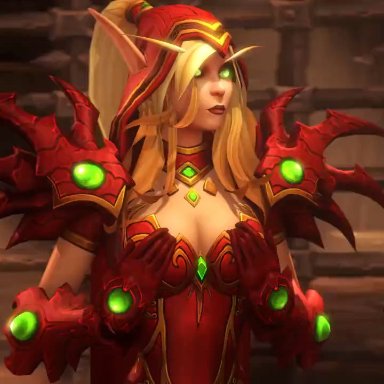 warcraft, world of warcraft, valeera sanguinar, ambrosine92, armor, blonde hair, bouncing breasts, breasts, exhibitionism, gloves, green eyes, looking at viewer, pointy ears, red gloves, 3d