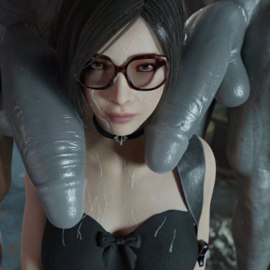 capcom, resident evil, resident evil 2, resident evil 2 remake, ada wong, ada wong (adriana), mr x, tyrant, sexiieensfw, 1girls, 2boys, 2monsters, after oral, after sex, asian