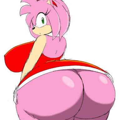 amy rose, sonic the hedgehog, momiji (artist), ass, ass focus, backboob, big ass, big breasts, butt, clothed, female, female only, huge ass, huge breasts, nipples visible through clothing