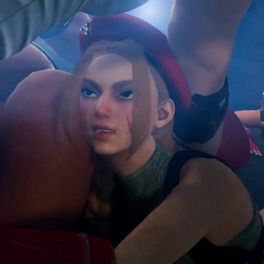 capcom, street fighter, street fighter 6, cammy white, lily hawk, rougenine, 1boy, 1boy2girls, 2girls, 2girls1boy, ass, beret, black hair, blonde hair, dark-skinned female