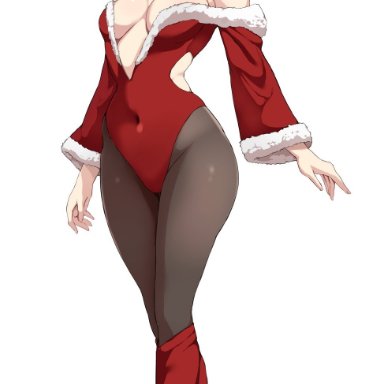 christmas, rwby, winter schnee, lainart, 1girls, bare shoulders, blue eyes, boots, breasts, center opening, covered navel, female, female only, full body, high heels