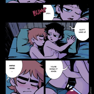 scott pilgrim, scott w pilgrim, wallace wells, possumdaddi, ass, blushing, bulge, cuddling, erection, erotic dream, gay, grinding, grinding through clothes, humping, male only