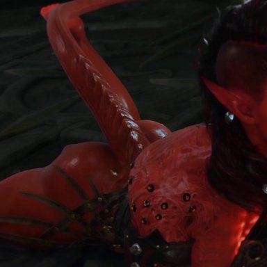 baldur's gate, baldur's gate 3, karlach, darksub, all fours, ass, barefoot, big ass, big breasts, black hair, blowjob, breasts, devil, devil girl, devil horns