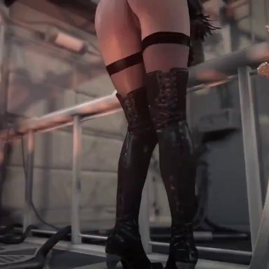 nier (series), nier: automata, yorha 2b, almightypatty, magicalmysticva, ass, ass clapping, ass focus, big ass, blindfold, boots, female, female only, heels, moaning