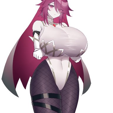 genshin impact, rosaria (genshin impact), holy (holynekkkk), 1girls, big breasts, big thighs, breasts, busty, clothed, clothed female, clothing, female, female only, fishnets, gigantic breasts