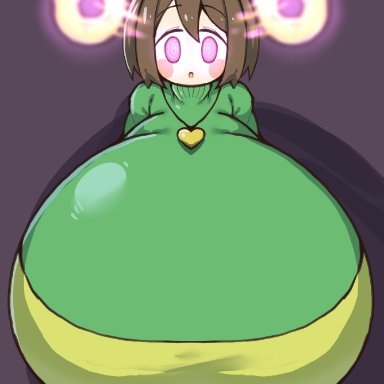 undertale, undertale (series), chara, petronoise, 1girls, breasts bigger than body, breasts bigger than head, breasts bigger than torso, brown hair, enormous breasts, gigantic breasts, hyper breasts, hypnosis, pink eyes, short hair