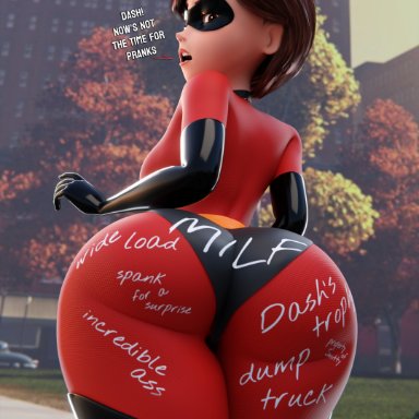 the incredibles, elastigirl, helen parr, smitty34, 1girls, ass, ass focus, body writing, female, female focus, female only, large ass, milf, superheroine, thick thighs