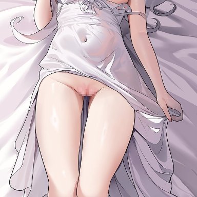 sousou no frieren, frieren, otakueden1995, barefoot, breasts, character doll, covered navel, dakimakura (medium), elf, female, green eyes, long hair, looking at viewer, lying, nipples