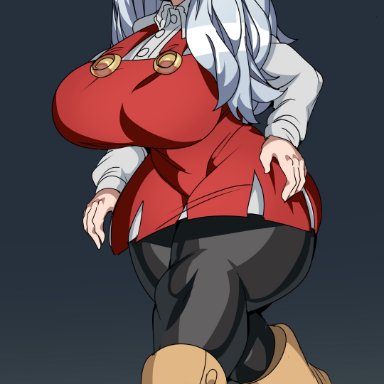 my hero academia, eri (my hero academia), captain kirb, aged up, albino, big ass, big breasts, clothed, fat ass, horn, looking at viewer, no sex, red eyes, shortstack, thick thighs