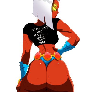 cartoon network, teen titans, rachel roth, raven (dc), marianart, porongoneitor, ass, ass focus, demon girl, four eyes, shirt, text on clothing, yellow eyes