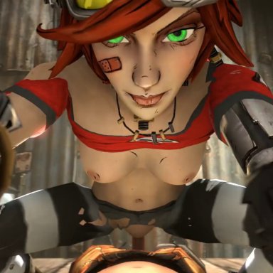 borderlands, borderlands 2, gaige (borderlands), skeletron27, bouncing breasts, breasts, consistent pov, cowgirl position, exposed breasts, giver pov, green eyes, looking at viewer, male pov, pov, red hair