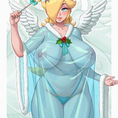 christmas, mario (series), nintendo, super mario galaxy, princess rosalina, rizdraws, 1girls, alternate breast size, big areola, big ass, big breasts, big nipples, blonde hair, blue eyes, breasts