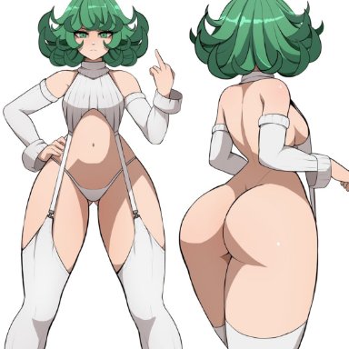 one-punch man, tatsumaki, lixiart, 1girls, ass, breasts, female, female only, green eyes, green hair, looking at viewer, sideboob, solo, thighhighs, thighs