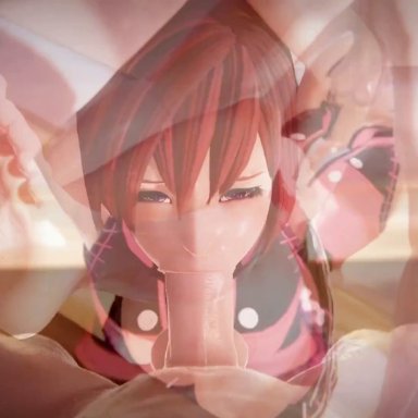 kingdom hearts, kairi, initial a, blue eyes, deepthroat, dominated, facefuck, forced, looking at viewer, male pov, questionable consent, red hair, animated, source request, tagme