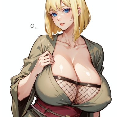 naruto, naruto (series), naruto shippuden, samui, dtz (artist), stable diffusion, 1girls, big breasts, blonde hair, blue eyes, blunt bangs, cleavage, clothing, female, female only
