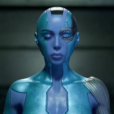 guardians of the galaxy, marvel, marvel cinematic universe, nebula (marvel), redmoa, 1girls, ass, ass expansion, bald, bald female, black eyes, blue body, blue skin, bouncing breasts, breast expansion