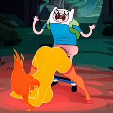 adventure time, cartoon network, finn the human, flame princess, fenixman12, squirrellewds, ambiguous penetration, dick on fire, fiery hair, forest, forest sex, giggling, nude, outdoor sex, outdoors