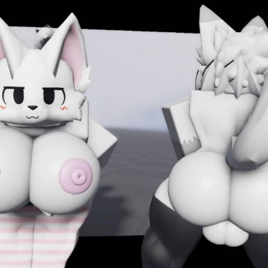 roblox, boykisser, robloxian, silly cat (mauzymice), willie piv, anthro, balls, ballsack, bent over, big breasts, big butt, black eyes, black legwear, black nose, blush