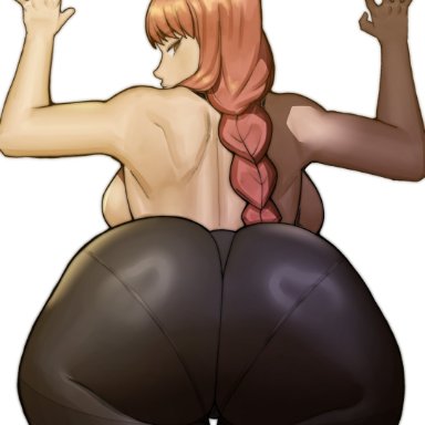 chainsaw man, makima (chainsaw man), doublehero, 1girls, ass, braided hair, breasts, dat ass, female, huge ass, large breasts, long hair, red hair, yellow eyes, highres