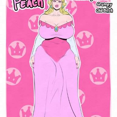 mario (series), princess peach, dittochad, 1futa, aged up, breasts, cleavage, clothed, clothing, dress, flaccid, full body, fully clothed, futa only, futanari