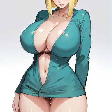 naruto, naruto (series), naruto shippuden, samui, dtz (artist), 1girls, bare legs, bare thighs, big breasts, blonde hair, blue eyes, blunt bangs, bob cut, child bearing hips, cleavage