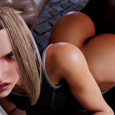 street fighter, street fighter 6, cammy white, greatojama, ambiguous penetration, angry, annoyed, ass, big ass, blonde, blonde hair, blue eyes, dark-skinned male, pushing head, rough sex