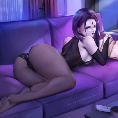 dc, dc comics, teen titans, rachel roth, raven (dc), felox08, 1girls, ass, ass focus, back, big ass, big breasts, big butt, book, clothed