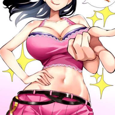 one piece, nami, nico robin, kasumi6, 1girls, black hair, blue eyes, blush, body swap, clothed, clothing, eye closed, female, female focus, female only