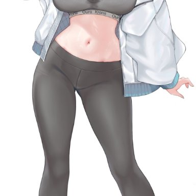 hololive, hololive english, hololive english -council-, hololive english -promise-, ouro kronii, artist request, 1girls, blue eyes, blue hair, bra, breasts, cleavage, female, huge breasts, jacket
