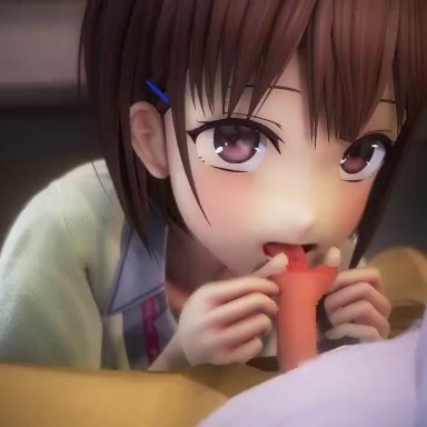 hololive, harusaki nodoka, cameel (cameel mmd), cameel mmd, blowjob, cum, cum in mouth, fully clothed, hololive staff, office, office lady, public, swallowing, swallowing cum, uncut