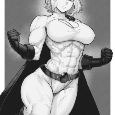 dc, dc comics, superman (series), power girl, speedl00ver, 1girls, abs, big breasts, blonde hair, cape, clothed, clothing, female, female focus, female only