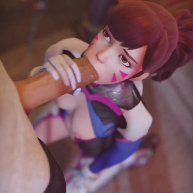 blizzard entertainment, overwatch, d.va, cawneil, evilaudio, miyukiva, asian female, blowjob, bodysuit, brown eyes, brown hair, clothed, clothes, exposed breasts, gloved handjob