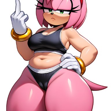 calvin klein, sega, sonic (series), sonic the hedgehog (series), amy rose, novelai, annoyed, annoyed expression, anthro, breasts, cameltoe, eulipotyphlan, female, female only, frown