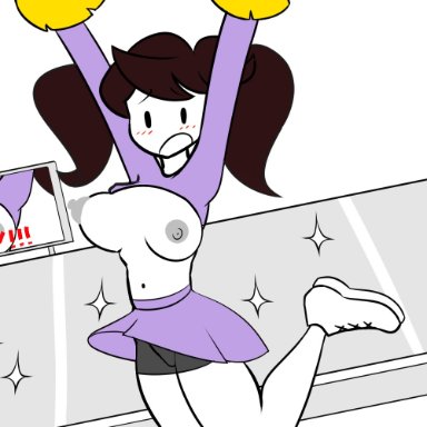 jaiden animations, youtube, jaiden, iamoctopii, blush, breasts out, cheerleader, embarrassed, embarrassed nude female, enf, exposed breasts, flashing, flashing breasts, large breasts, no panties