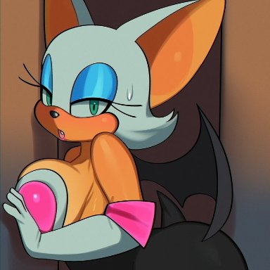 sonic (series), sonic the hedgehog (series), rouge the bat, lipon note, 1girls, bat girl, bat wings, green eyes, stuck, white fur, white hair, yellow body