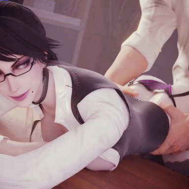 bayonetta, bayonetta 2, bayonetta (character), kaisto, glasses, office lady, 3d, animated, tagme, video