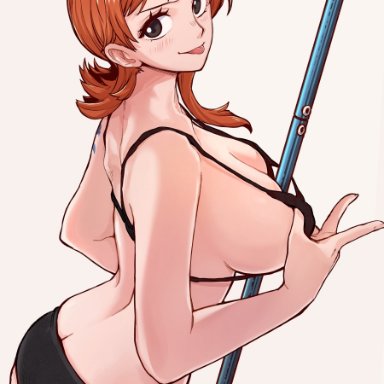 one piece, nami, aosora5088, ass, back view, bikini, hourglass figure, looking at viewer, sideboob