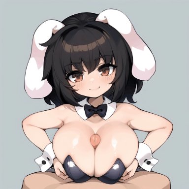 touhou, tewi inaba, takorin, 1boy1girl, blush, large breasts, paizuri, ai edit, ai generated, animated, edit