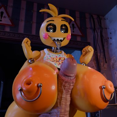 five nights at freddy's, five nights at freddy's 2, scottgames, lovetaste chica, toy chica (fnaf), adri164, animatronic, areola, avian, big breasts, big nipples, bird, bodily fluids, breast play, breast squish