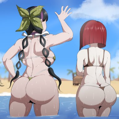 danganronpa, danganronpa v3, asahina aoi, chabashira tenko, harukawa maki, yumeno himiko, naver, 4girls, ass, beach, big ass, big breasts, big butt, big thighs, bikini