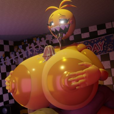 five nights at freddy's, five nights at freddy's 2, scottgames, toy chica (cyanu), toy chica (fnaf), cyanu, vxast, 1boy, 1girls, areolae, big breasts, big penis, bodily fluids, breasts, cum