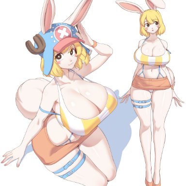 one piece, carrot (one piece), cervina7 (artist), 1girls, anthro, biped, blonde hair, blush, breasts, cheek spots, clothing, female, female only, fur, hair