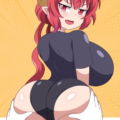 miss kobayashi's dragon maid, ilulu (dragon maid), abysswatchers, 1girls, ass, ass grab, breasts, butt, clothed, dat ass, disembodied hand, dragon girl, dragon horns, female, horns