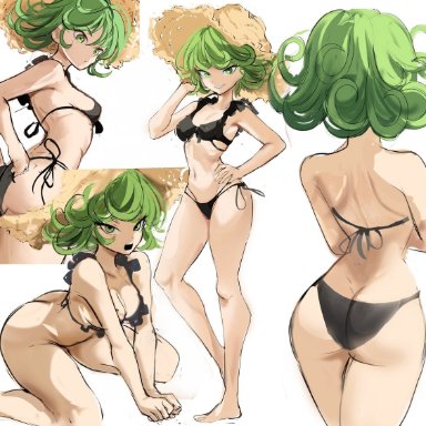 one-punch man, tatsumaki, rakeemspoon, 1girls, ass, back view, big ass, breasts, curly hair, green eyes, green hair, looking at viewer, medium breasts, solo, solo female