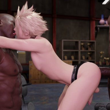 blacked, final fantasy, final fantasy vii, cloud strife, miamimiski, 3boys, anal insertion, anal sex, big penis, black body, dark skin, dark-skinned male, femboy, gay, gay sex