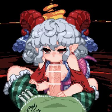 touhou, yuuma toutetsu, sukunashi negi, 1futa, 1girls, cum, cum on mouth, deepthroat, fellatio, futa on female, gynomorph, intersex, penis, penis lick, animated