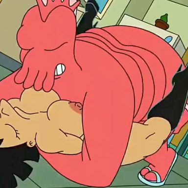 futurama, amy wong, zoidberg, nikisupostat, 1boy, 1girls, alien, alien humanoid, anal, anal sex, anus, areolae, big breasts, big penis, black hair